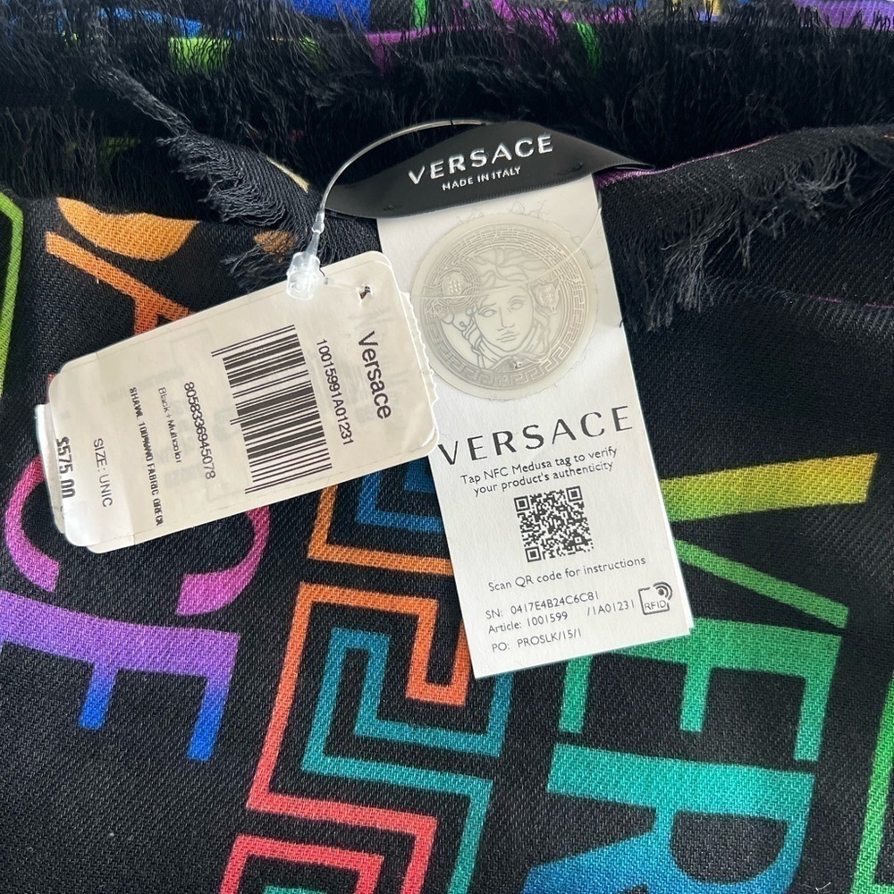 VERSACE Neon Greca Wool Scarf - Picture 4 of 10